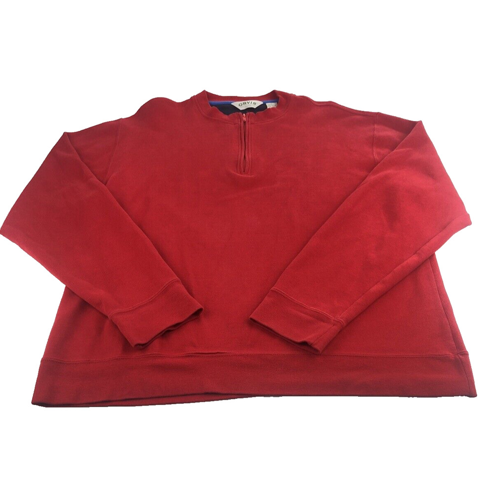 Orvis Men's Shirt‎ Long Sleeve Pullover 1/4 Zip Sweater Red Heavyweight Large